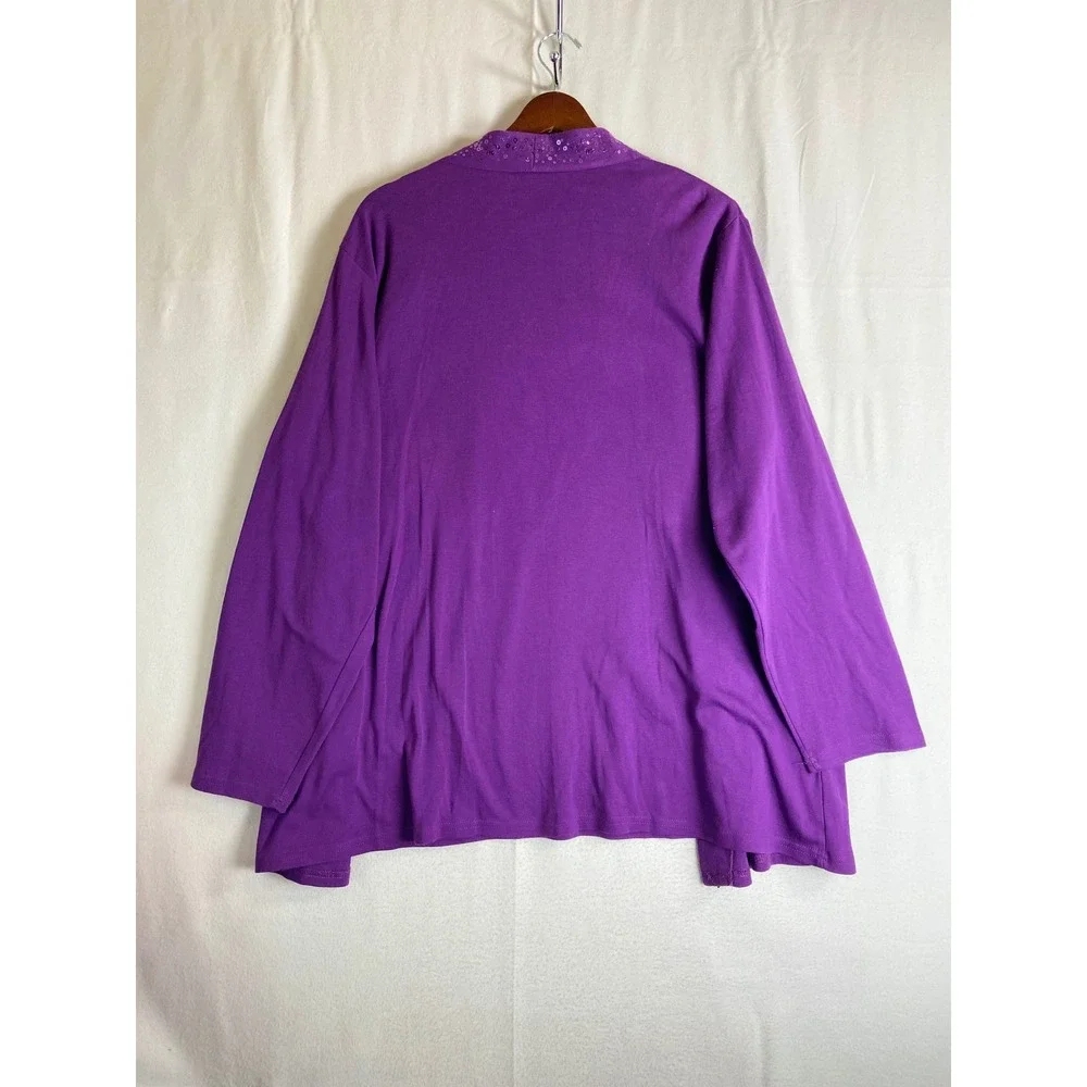 Quacker Factory Purple Sequin Layered Look Top Cardigan Women 2X Classic